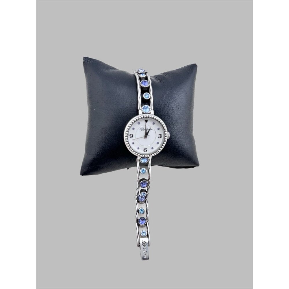 BRIGHTON HALO CORONA TANZANITE PURPLE BLUE HUES SWAROVSKI CRYST SLVR WATCH + tin - Picture 5 of 8